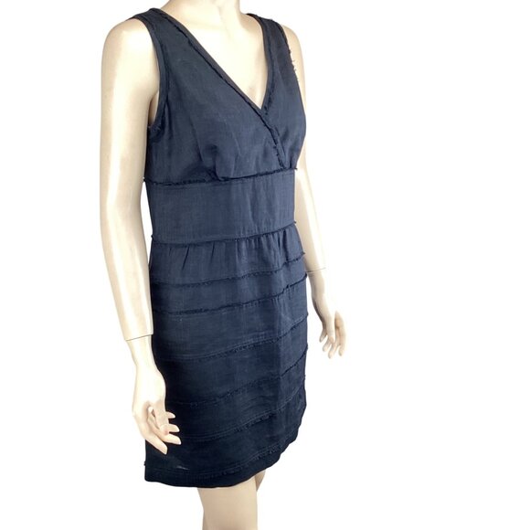 Talbots Womens Dress Size 6 Black Linen Sleeveless Sheath Fringe Raw Edge Tiered - Picture 7 of 9